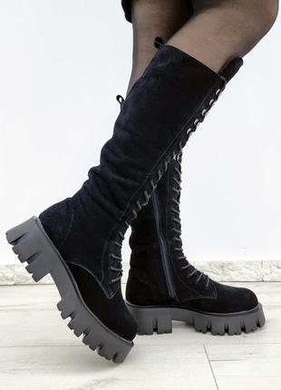 Зимові жіночі замшеві чоботи високі черевики берці на платформ...