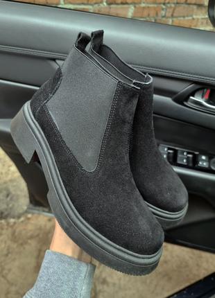 Черные замшевые ботинки челси женские на зиму размеры 33-42 Mo...