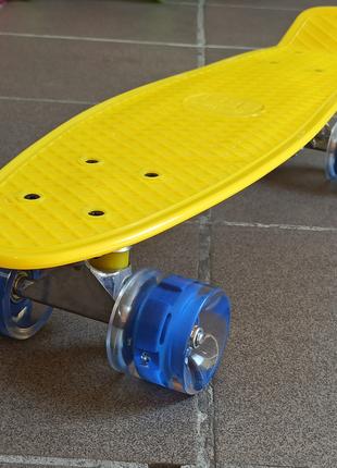 Скейт Пенни борд "Best Board" жёлтый с синими колесами, колёса...