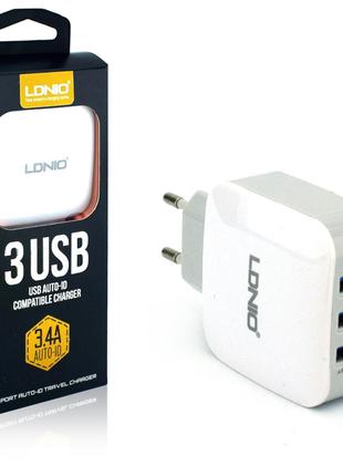 Мережевий зарядний пристрій для телефона 3 x USB-A 3.4 A + каб...