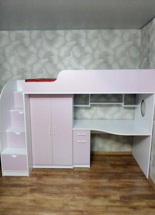 Кровать чердак для девочки со столом Эколь Лаванда 190х80см