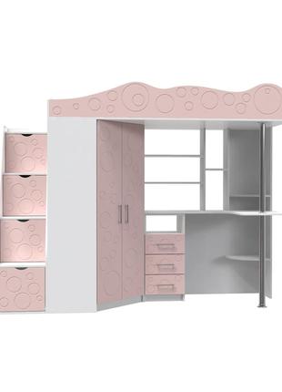 Кровать чердак для девочки Бинкей ДС37А 233 ( аляска и розовый )