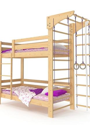 Двухъярусная кровать для 2х детей из сосны со шведской стенкой...