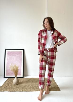 Жіноча піжама домашній костюм 3-ка у клітинку COSY (штани+соро...