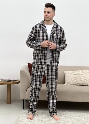 Піжама для чоловіків COSY з фланелі (штани+футболка+сорочка) к...