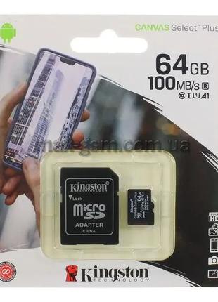 MicroSDHC 64GB UHS-I Class 10 Kingston Canvas Select Plus R100...