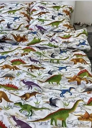 Детское постельное белье полуторное Динозавры на белом 145х215...