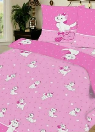 Детское постельное белье полуторное Кошка Мэри на розовом 145х...