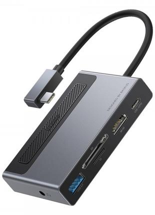 Концентратор хаб USB Type-C 6в1 HDMI 4K картридер зарядка 100В...