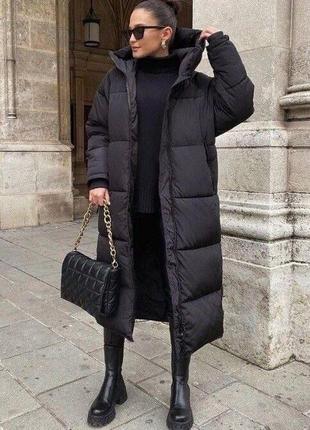 Куртка-пальто женская плащёвка стинтипон 300длины макси чёрный...