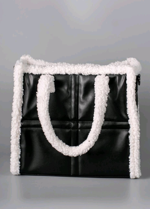 Женская сумка черная сумка черный шопер черный шоппер сумка тедди
