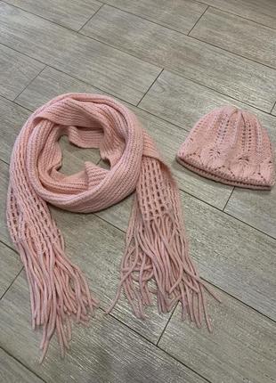 Набор шапка и шарф розовый