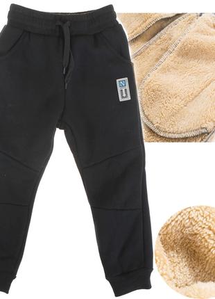 Теплые спортивные штаны для мальчика черные на меху TOP&SKY; К...