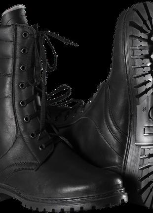 Ботинки Берцы НАТО зимние кожа + натуральный мех цвет черный