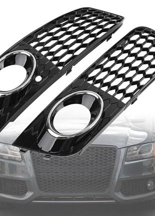 Решетка в бампер Audi A4 B8 (2007-2011) Черный глянец + хром с...