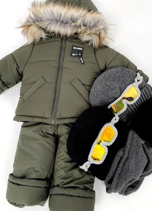 Куртка зимняя Хаки детская на утеплителе с искусственной опушкой
