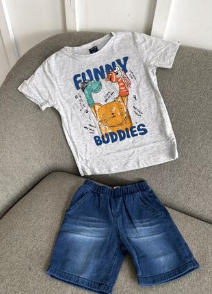 Костюм для мальчика с джинсовыми шортами и футболкой Фанни