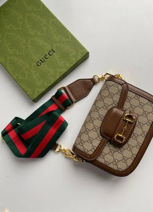 Женская брендовая сумка Gucci Гуччи коричневая кросс боди