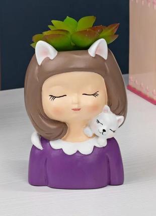 Квітковий горщик дівчинка з кошеням контейнер, органайзер