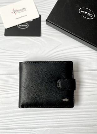 Компактное кожаное мужское портмоне черного цвета DR. Bond муж...