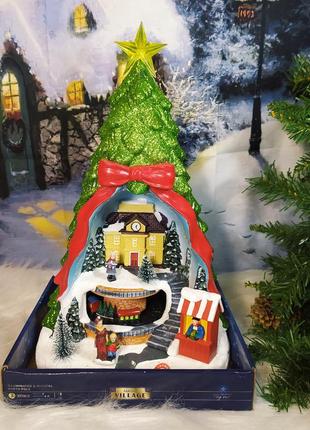 Рождественская инсталляции домик поезд фигурки музыкальная ёлка