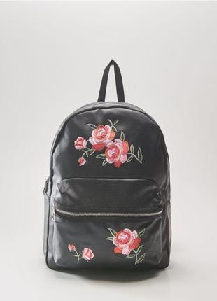 Рюкзак HOUSE - Кожаный чёрный с цветочной вышивкой (шкіряний ч...