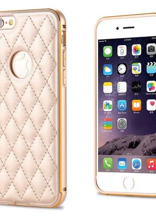 Металлический бампер для iPhone 6 Plus с кожаной панелью