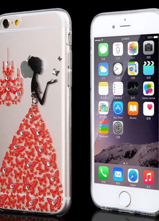 Чехол для iPhone 6/6S Plus силиконовый бабочки со стразами