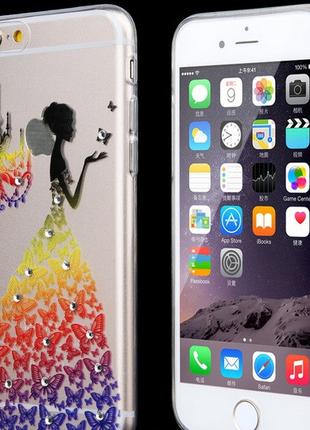 Чехол для iPhone 6 6S силиконовый бабочки со стразами