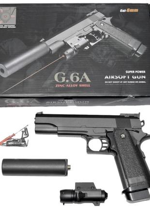 Страйкбольний пістолет Galaxy Colt M1911 Hi-Capa з глушником і...