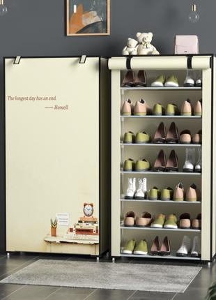 Складной тканевый шкаф для обуви на 7 полок Single Row Бежевый...