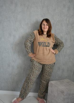 БАТАЛ Теплая женская пижама флис + махра (большие размеры)