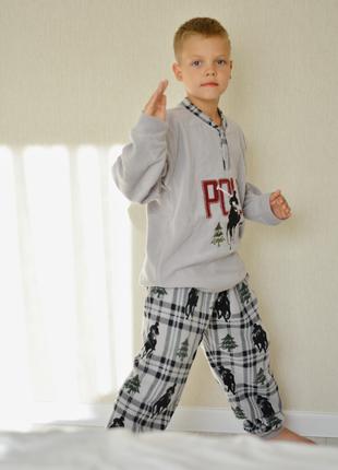 Хорошая и качественная теплая флисовая детская пижама для маль...