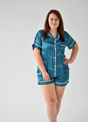 Пижама женская, Комплект для дома и сна шорты и футболка атлас