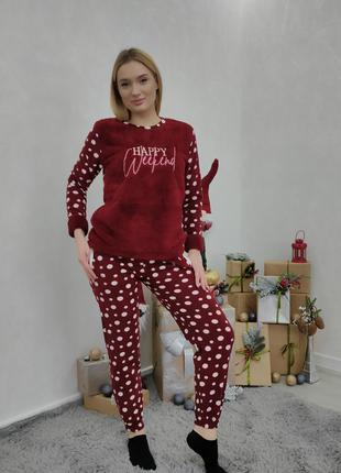 Теплая женская пижама флис+махра