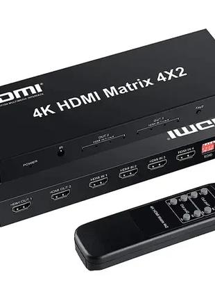 Коммутатор HDMI 4x2 порта, 4K, 3D, матричный, с пультом ДУ и EDID