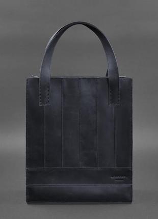 Кожаная женская сумка шоппер, шопер из натуральной кожи синяя