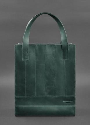 Кожаная женская сумка шоппер, шопер из натуральной кожи зеленая
