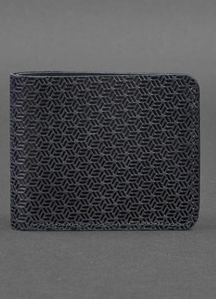 Кожаный мужской кошелек портмоне из натуральной кожи синий карбон