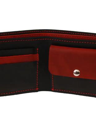 Кожаный мужской кошелек портмоне из натуральной кожи черно-кра...
