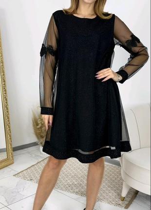 Платье вечернее черное из полуматовой сеточки 50-52 размера на...