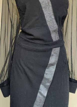 Вечернее черное платье с фатиновыми рукавами 50 размера