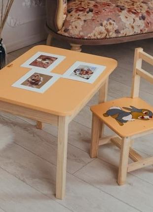 Детский желтый столик с ящиком и стул Зайченок. Для учебы, рис...