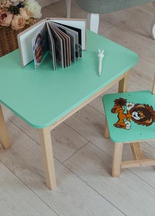 Стол с ящиком и стул зеленый детский Львенок. Для учебы, рисов...