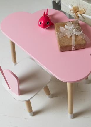 Детский столик тучка и стульчик ушки зайки розовые с белым сид...