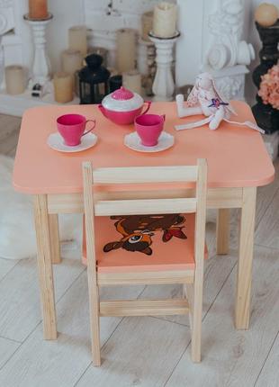 Детский розовый столик с ящиком и стульчик Олененок. Стол для ...