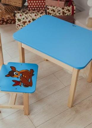 Дитячий блакитний стіл з ящиком і стілець Олененок. Столик для...
