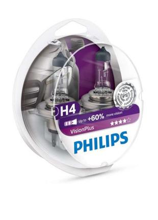 Лампа 12V H4 60/55W + 60% Vision Plus "Philips" (Box-2шт) (123...
