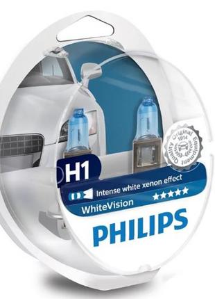 Лампа 12V H1 55W +60% WhiteVision "Philips" (Box-2шт) (12258WH...