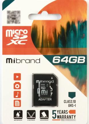 Карта памяти microSDXC (UHS-1) Mibrand 64Gb class 10 (adapter SD)
